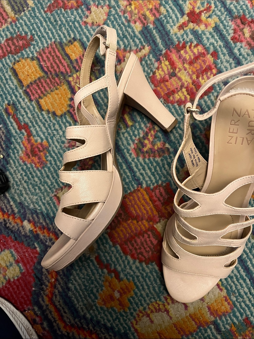 Naturalizer Women's Velcro Strappy Heeled Sandals in Light Cream - Picture 4 of 7